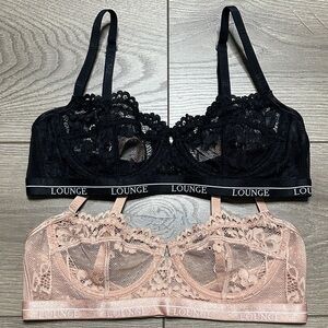 Two LOUNGE Blossom Balcony Lace Sheer Bras Size‎ Black Nude 32C